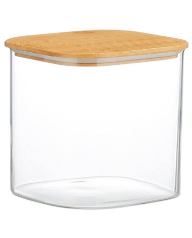 Boite de Conservation Carrée en Verre avec Couvercle en Bambou 10x10cm Boite de Conservation Carrée en Verre avec Couvercle en Bambou 10x10cm