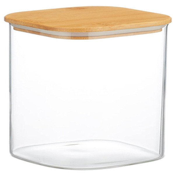 Boite de Conservation Carrée en Verre avec Couvercle en Bambou 10x10cm Boite de Conservation Carrée en Verre avec Couvercle en Bambou 10x10cm