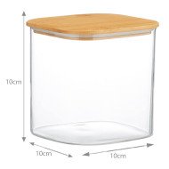 Boite de Conservation Carrée en Verre avec Couvercle en Bambou 10x10cm