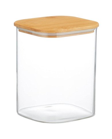 Boite de Conservation Carrée en Verre avec Couvercle en Bambou 10x12cm Boite de Conservation Carrée en Verre avec Couvercle en Bambou 10x12cm