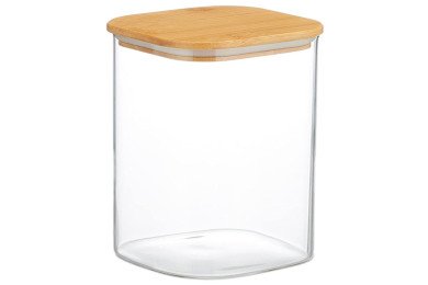 Boite de Conservation Carrée en Verre avec Couvercle en Bambou 10x12cm