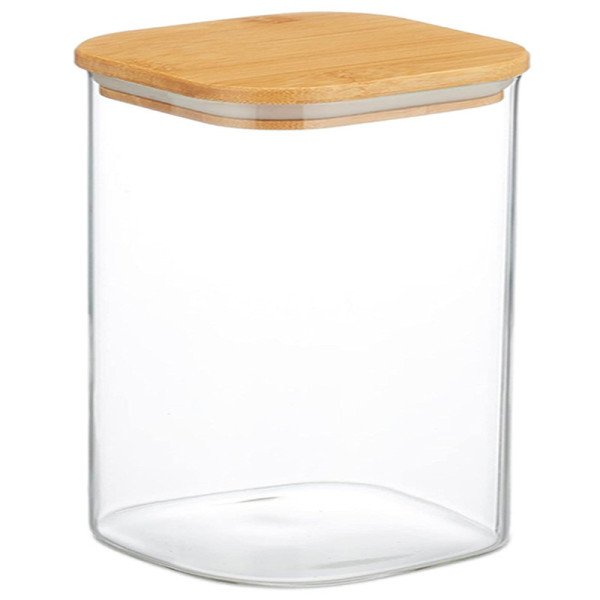 Boite de Conservation Carrée en Verre avec Couvercle en Bambou 10x12cm Boite de Conservation Carrée en Verre avec Couvercle en Bambou 10x12cm