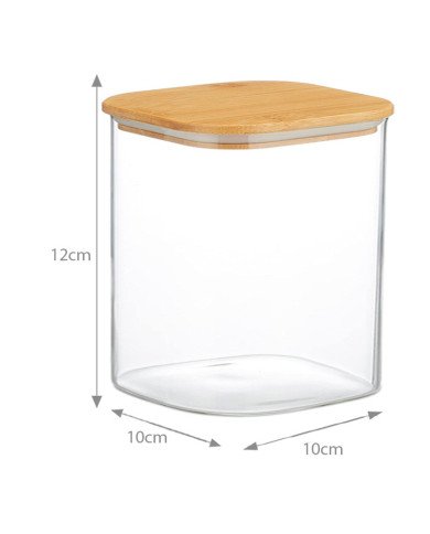 Boite de Conservation Carrée en Verre avec Couvercle en Bambou 10x12cm Boite de Conservation Carrée en Verre avec Couvercle en Bambou 10x12cm