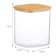 Boite de Conservation Carrée en Verre avec Couvercle en Bambou 10x12cm