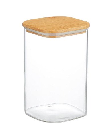 Boite de Conservation Carrée en Verre avec Couvercle en Bambou 10x15cm Boite de Conservation Carrée en Verre avec Couvercle en Bambou 10x15cm