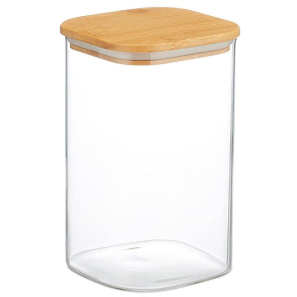 Boite de Conservation Carrée en Verre avec Couvercle en Bambou 10x15cm Boite de Conservation Carrée en Verre avec Couvercle en Bambou 10x15cm