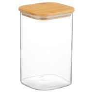 Boite de Conservation Carrée en Verre avec Couvercle en Bambou 10x15cm