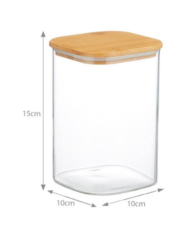 Boite de Conservation Carrée en Verre avec Couvercle en Bambou 10x15cm Boite de Conservation Carrée en Verre avec Couvercle en Bambou 10x15cm