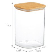 Boite de Conservation Carrée en Verre avec Couvercle en Bambou 10x15cm
