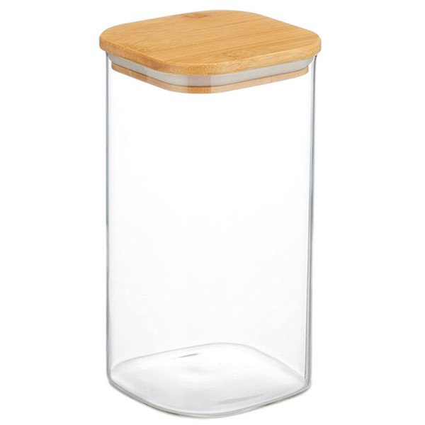 Boite de Conservation Carrée en Verre avec Couvercle en Bambou 10x20cm Boite de Conservation Carrée en Verre avec Couvercle en Bambou 10x20cm