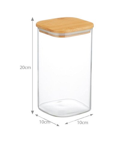Boite de Conservation Carrée en Verre avec Couvercle en Bambou 10x20cm Boite de Conservation Carrée en Verre avec Couvercle en Bambou 10x20cm