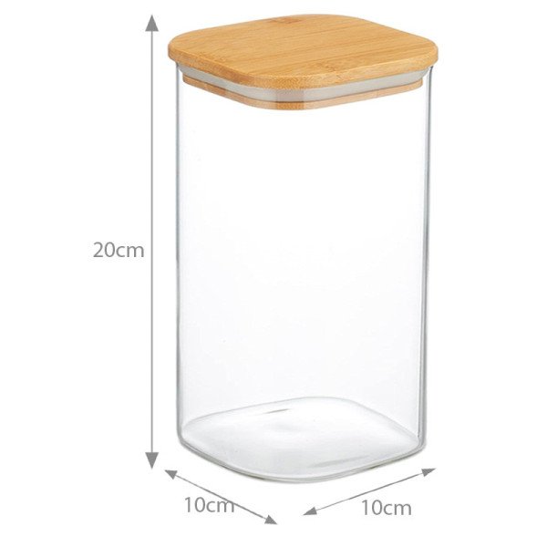 Boite de Conservation Carrée en Verre avec Couvercle en Bambou 10x20cm