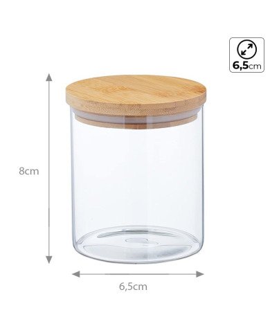 Boite de Conservation Ronde en Verre avec Couvercle en Bambou Ø6,5cm H Boite de Conservation Ronde en Verre avec Couvercle en Bambou Ø6,5cm H