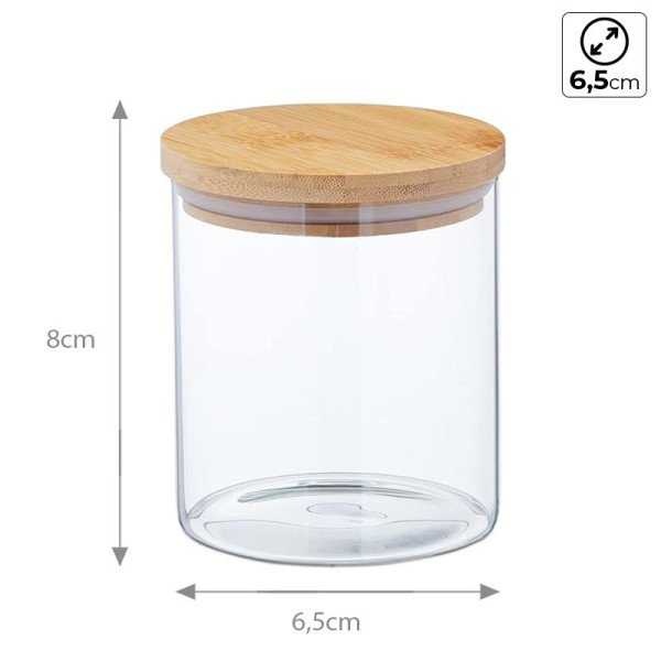 Boite de Conservation Ronde en Verre avec Couvercle en Bambou Ø6,5cm H