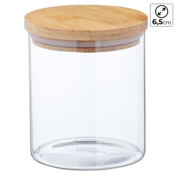Boite de Conservation Ronde en Verre avec Couvercle en Bambou Ø6,5cm H:8cm Boite de Conservation Ronde en Verre avec Couvercle en Bambou Ø6,5cm H:8cm