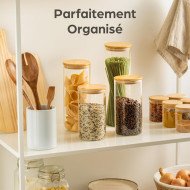 Boite de Conservation Ronde en Verre avec Couvercle en Bambou Ø6,5cm H