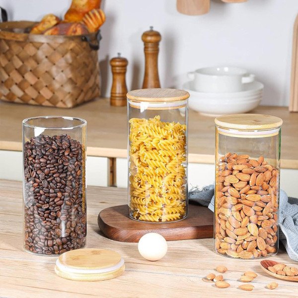 Boite de Conservation Ronde en Verre avec Couvercle en Bambou Ø6,5cm Boite de Conservation Ronde en Verre avec Couvercle en Bambou Ø6,5cm