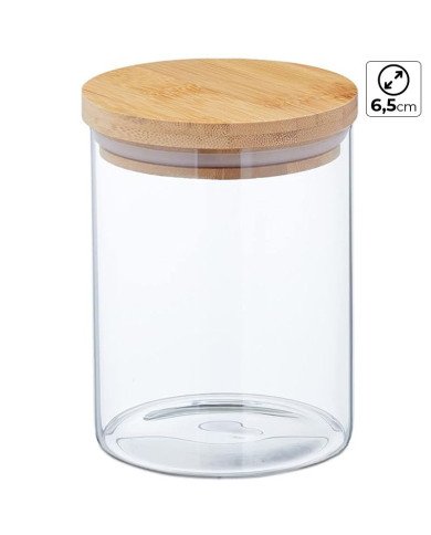 Boite de Conservation Ronde en Verre avec Couvercle en Bambou Ø6,5cm H:10cm Boite de Conservation Ronde en Verre avec Couvercle en Bambou Ø6,5cm H:10cm