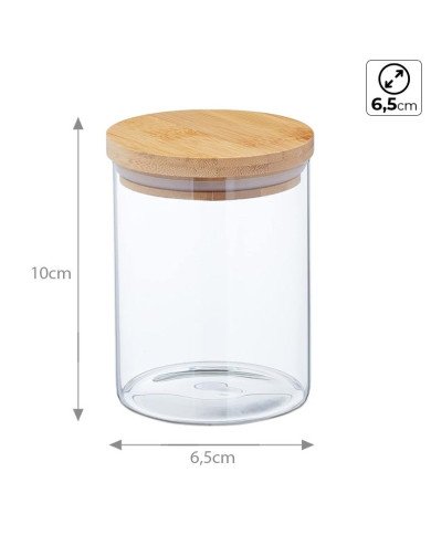 Boite de Conservation Ronde en Verre avec Couvercle en Bambou Ø6,5cm Boite de Conservation Ronde en Verre avec Couvercle en Bambou Ø6,5cm