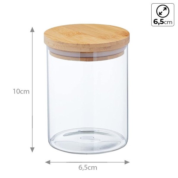 Boite de Conservation Ronde en Verre avec Couvercle en Bambou Ø6,5cm