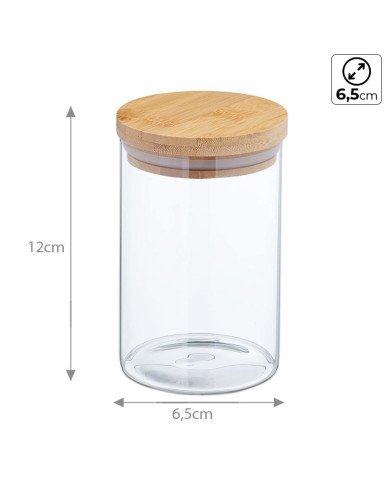 Boite de Conservation Ronde en Verre avec Couvercle en Bambou Ø6,5cm Boite de Conservation Ronde en Verre avec Couvercle en Bambou Ø6,5cm