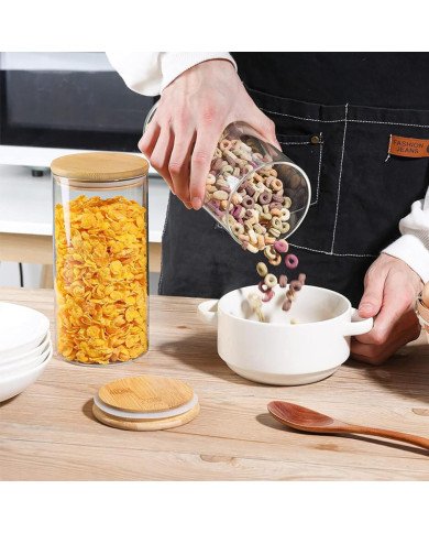 Boite de Conservation Ronde en Verre avec Couvercle en Bambou Ø6,5cm Boite de Conservation Ronde en Verre avec Couvercle en Bambou Ø6,5cm