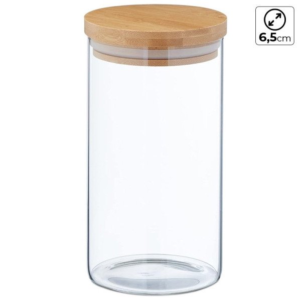 Boite de Conservation Ronde en Verre avec Couvercle en Bambou Ø6,5cm H:15cm