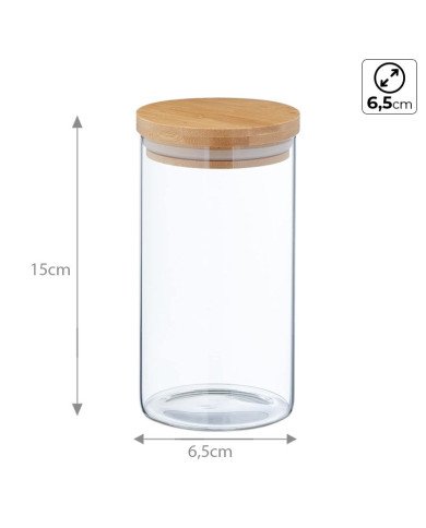 Boite de Conservation Ronde en Verre avec Couvercle en Bambou Ø6,5cm Boite de Conservation Ronde en Verre avec Couvercle en Bambou Ø6,5cm