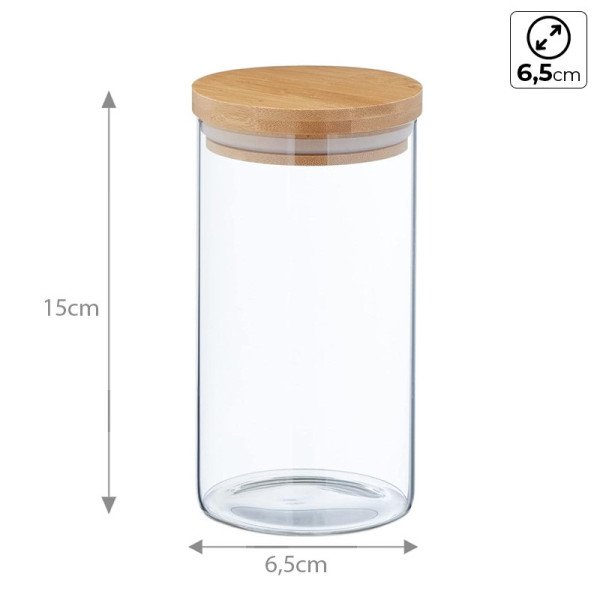 Boite de Conservation Ronde en Verre avec Couvercle en Bambou Ø6,5cm