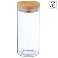 Boite de Conservation Ronde en Verre avec Couvercle en Bambou Ø6,5cm H:20cm