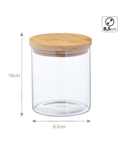 Boite de Conservation Ronde en Verre avec Couvercle en Bambou Ø 8,5cm Boite de Conservation Ronde en Verre avec Couvercle en Bambou Ø 8,5cm