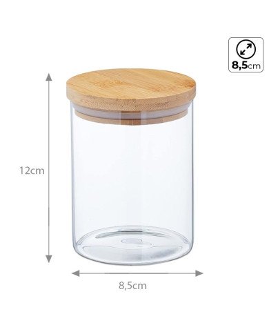 Boite de Conservation Ronde en Verre avec Couvercle en Bambou Ø 8,5cm Boite de Conservation Ronde en Verre avec Couvercle en Bambou Ø 8,5cm