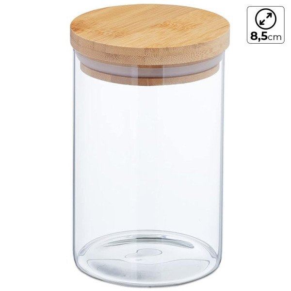 Boite de Conservation Ronde en Verre avec Couvercle en Bambou Ø 8,5cm H:12cm