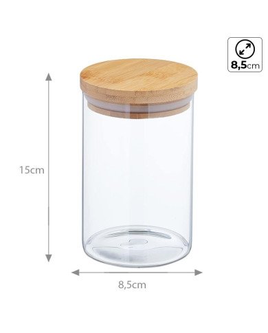 Boite de Conservation Ronde en Verre avec Couvercle en Bambou Ø 8,5cm Boite de Conservation Ronde en Verre avec Couvercle en Bambou Ø 8,5cm