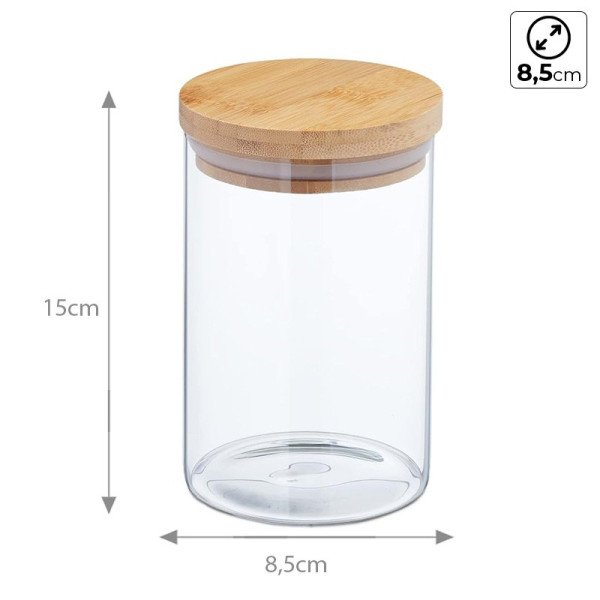 Boite de Conservation Ronde en Verre avec Couvercle en Bambou Ø 8,5cm