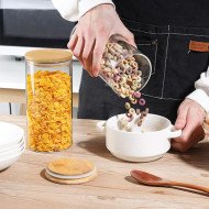 Boite de Conservation Ronde en Verre avec Couvercle en Bambou Ø 8,5cm