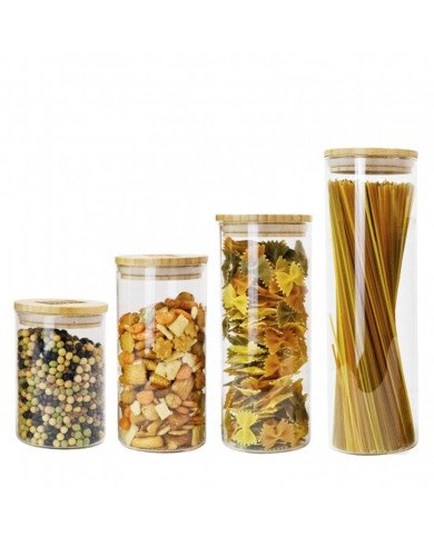 Boite de Conservation Ronde en Verre avec Couvercle en Bambou Ø 8,5cm Boite de Conservation Ronde en Verre avec Couvercle en Bambou Ø 8,5cm