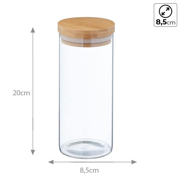 Boite de Conservation Ronde en Verre avec Couvercle en Bambou Ø 8,5cm