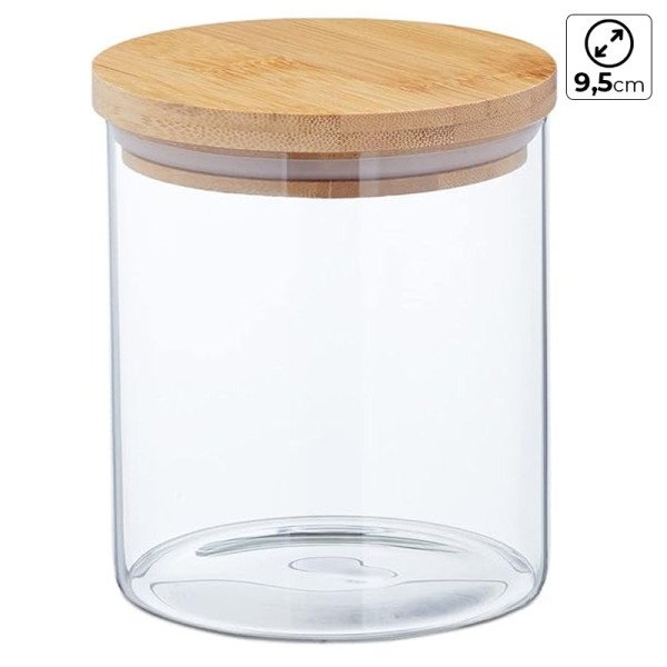Boite de Conservation Ronde en Verre avec Couvercle en Bambou Ø 9,5cm H:10cm Boite de Conservation Ronde en Verre avec Couvercle en Bambou Ø 9,5cm H:10cm