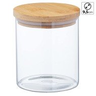 Boite de Conservation Ronde en Verre avec Couvercle en Bambou Ø 9,5cm H:10cm