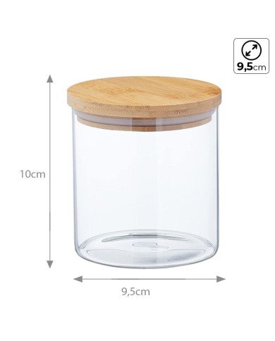 Boite de Conservation Ronde en Verre avec Couvercle en Bambou Ø 9,5cm Boite de Conservation Ronde en Verre avec Couvercle en Bambou Ø 9,5cm