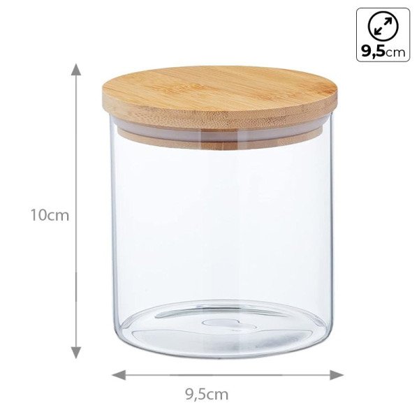 Boite de Conservation Ronde en Verre avec Couvercle en Bambou Ø 9,5cm