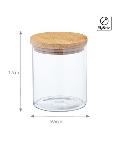 Boite de Conservation Ronde en Verre avec Couvercle en Bambou Ø 9,5cm Boite de Conservation Ronde en Verre avec Couvercle en Bambou Ø 9,5cm
