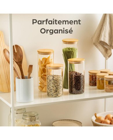 Boite de Conservation Ronde en Verre avec Couvercle en Bambou Ø 9,5cm Boite de Conservation Ronde en Verre avec Couvercle en Bambou Ø 9,5cm