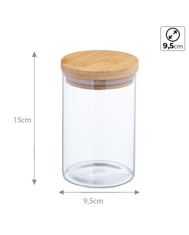 Boite de Conservation Ronde en Verre avec Couvercle en Bambou Ø 9,5cm Boite de Conservation Ronde en Verre avec Couvercle en Bambou Ø 9,5cm