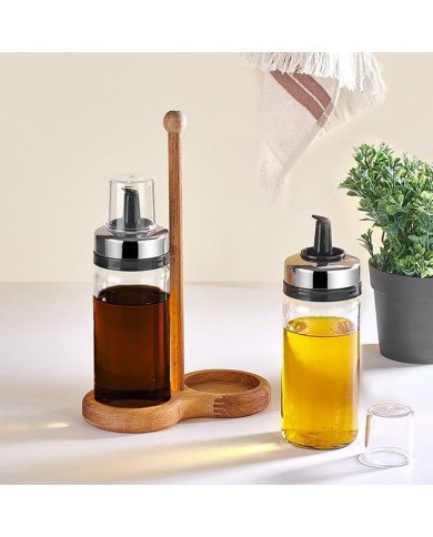 Ensemble Bouteilles à Huile et Vinaigre en Verre 2 x 245ml -QLUX Ensemble Bouteilles à Huile et Vinaigre en Verre 2 x 245ml -QLUX