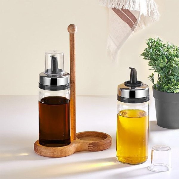 Ensemble Bouteilles à Huile et Vinaigre en Verre 2 x 245ml -QLUX Ensemble Bouteilles à Huile et Vinaigre en Verre 2 x 245ml -QLUX