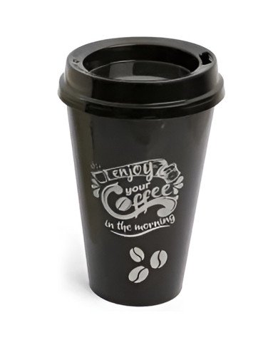 Gobelet à Café Noir avec Couvercle 450ml - QLUX Gobelet à Café Noir avec Couvercle 450ml - QLUX