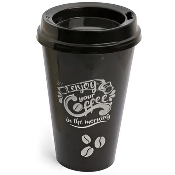 Gobelet à Café Noir avec Couvercle 450ml - QLUX Gobelet à Café Noir avec Couvercle 450ml - QLUX