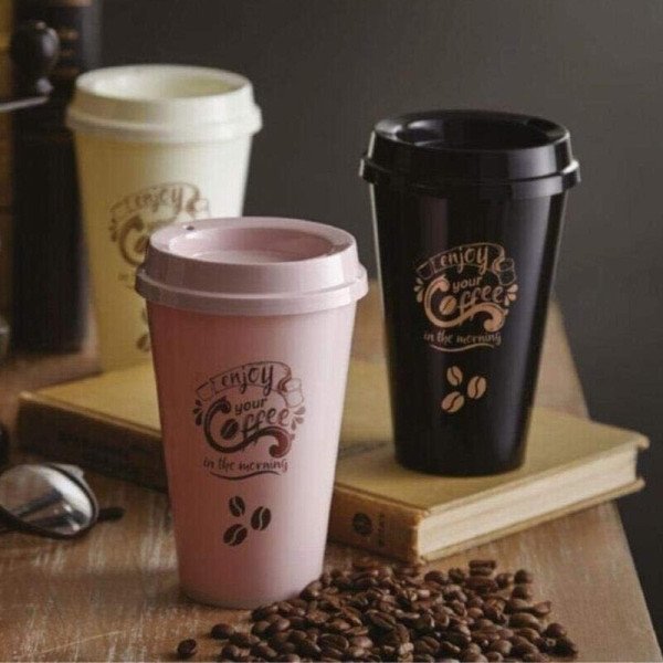 Gobelet à Café Noir avec Couvercle 450ml - QLUX Gobelet à Café Noir avec Couvercle 450ml - QLUX